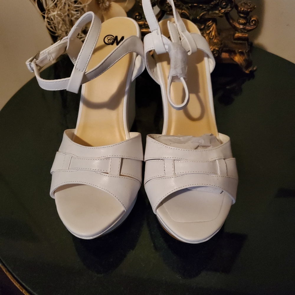 White wedged heels
